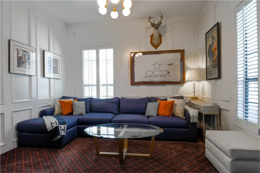 6 living room, blue couch